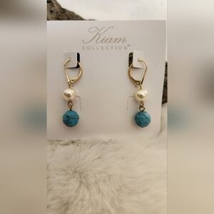 NWT Lia Sophia BRIO "Kiam Collection" Turquoise and Faux Pearl Earrings